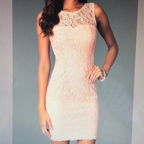 Pink Short Sleeveless Scoop Neck Lace Dress - Picture 1 of 5